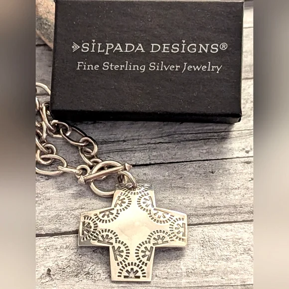 Vintage Retired Silpada Sterling "Virtuosity" Stamped Cross Necklace - Picture 8 of 8